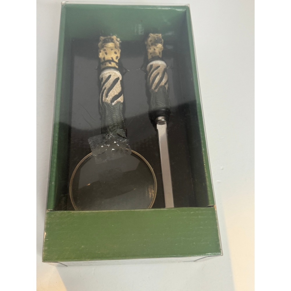 Vintage Giraffe Letter‎ Opener Magnifying Glass Safari Desk Decor Set